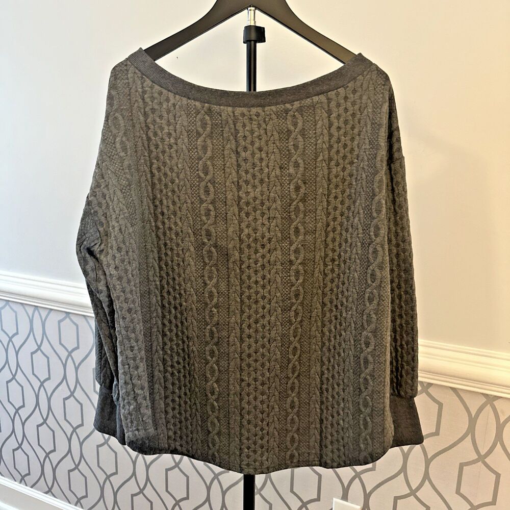 SHEIN Woman’s Dark Grey 1XL Pullover Cable Sweatshirt Fall Aesthetic Wide neck